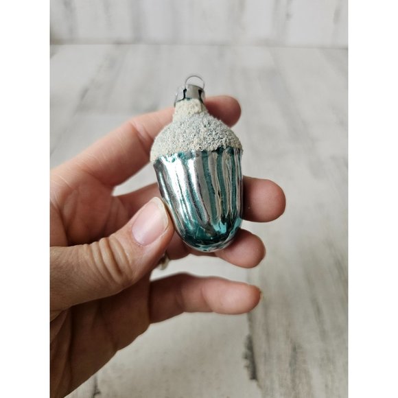 Vintage acorn glass glitter ornament flocked frosted Xmas tree - Picture 10 of 11